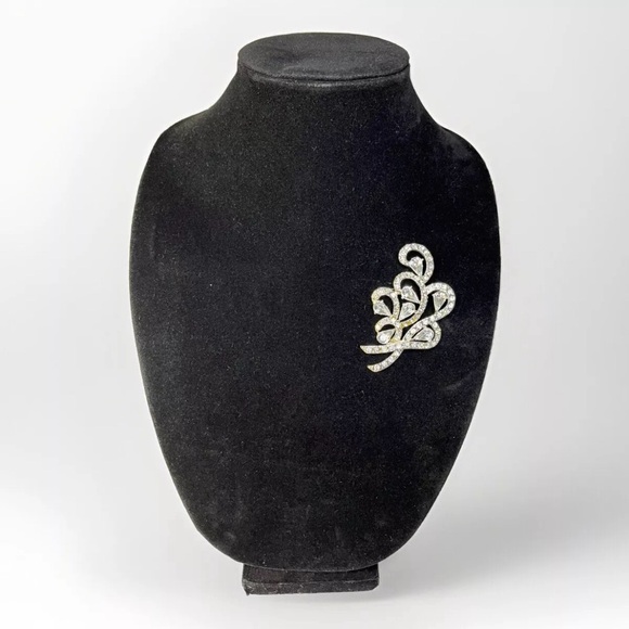 Vintage Silver Tone Clear Baguette Rhinestone Large Leaf Brooch Pin 3” - Picture 2 of 4